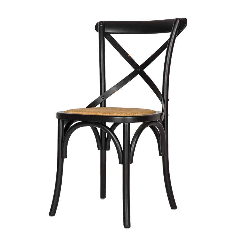 Французский стиль отель загородный дом из тикового дерева трость X крест-накрест для использования на кухне черный обеденный стул