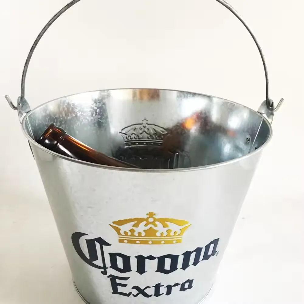 Stainless Steel Tinplate Champagne Wine Beer Beverage Tubs Metal Ice Bucket For Parties