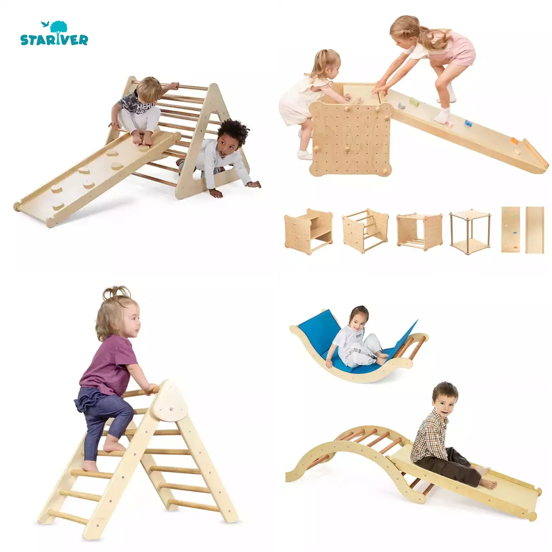 Climbing Frame Triangle for Kids Toddlers Rock with ramp - Montessori Climber Ladder Slide - Learning Waldorf Climbing Toys