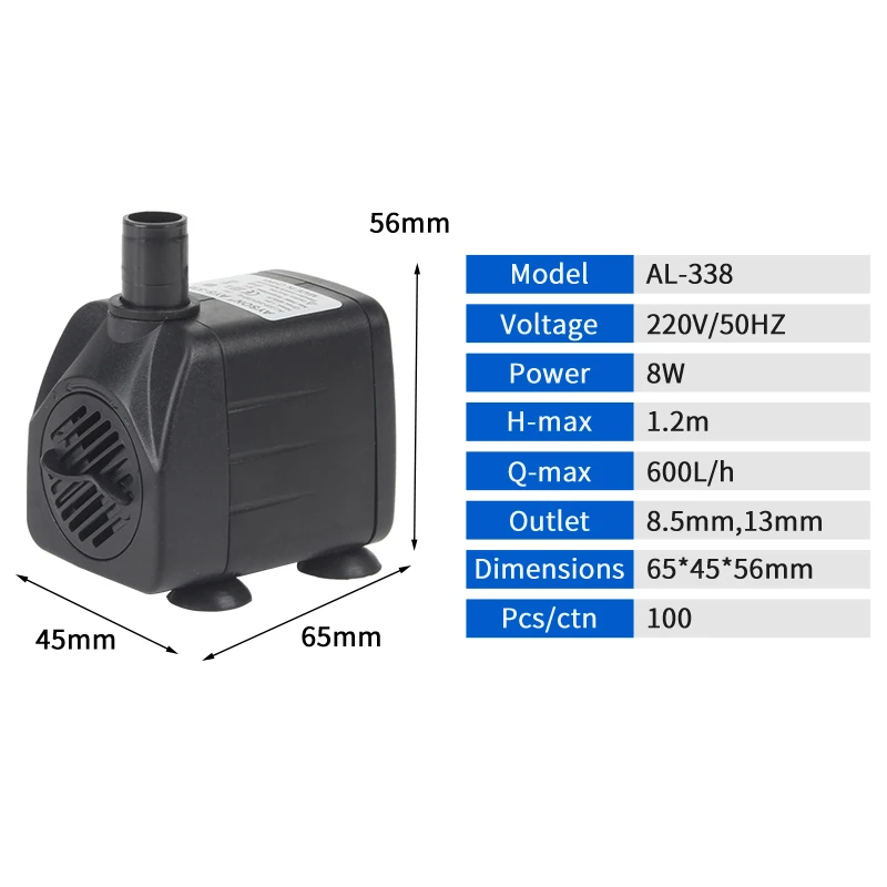8W 160GPH Hydroponics Water Circulating Pump AL-338 110V/60Hz 220V/50HZ