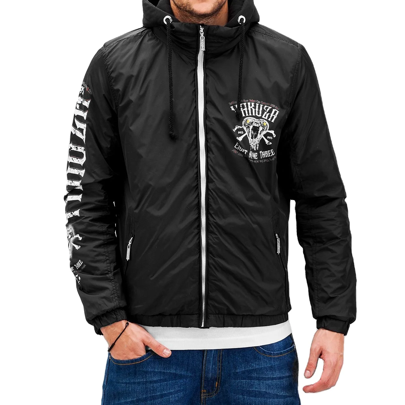 
Light weight windbreaker printed black jacket 