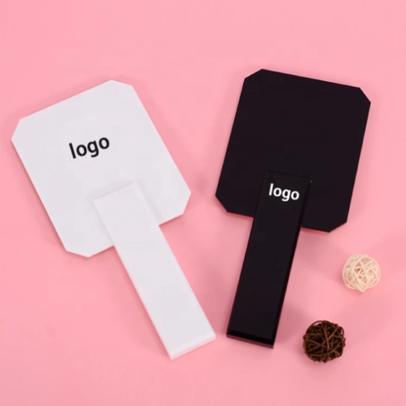 Custom Logo Small Mini Hand Held with Led Light Makeup Mirror Travel Folding Cosmetic Hand Compact Pocket Mirror Silver Round