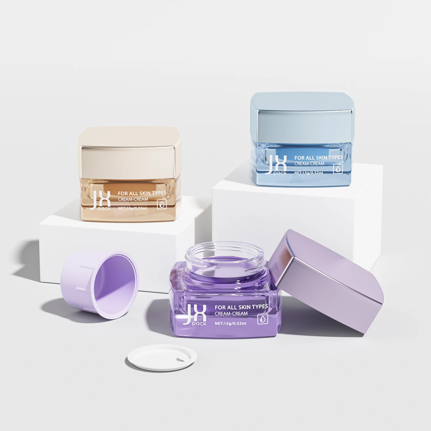 Wholesale 15g 25g refillable skincare cream container packaging eco friendly green custom square glass cosmetic jars with lid