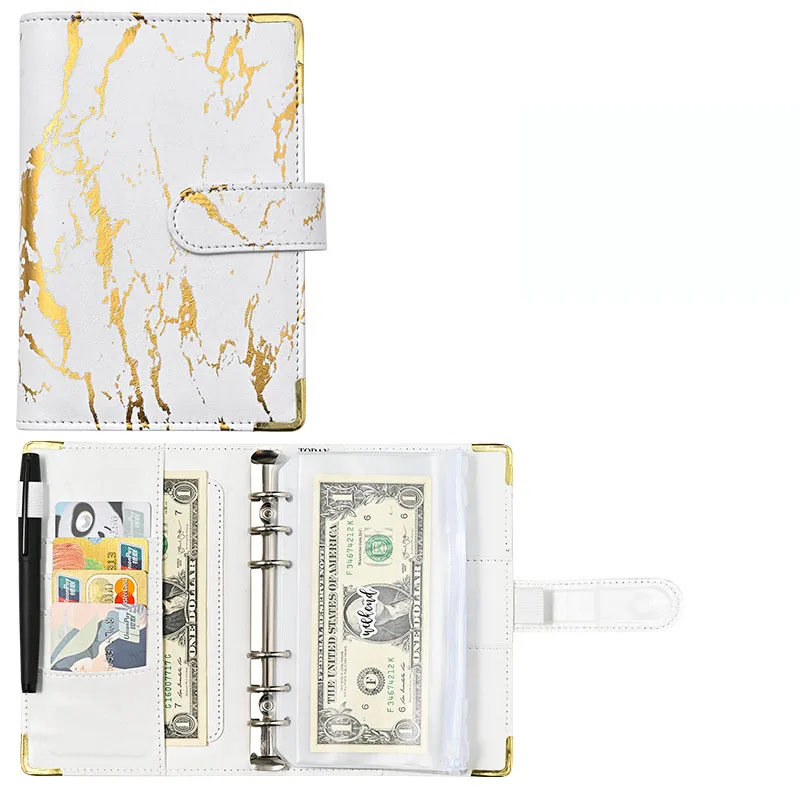 Wholesale custom logo a6 marble budget binder money notebook binder notebook with cash envelopes planner journal for budgeting