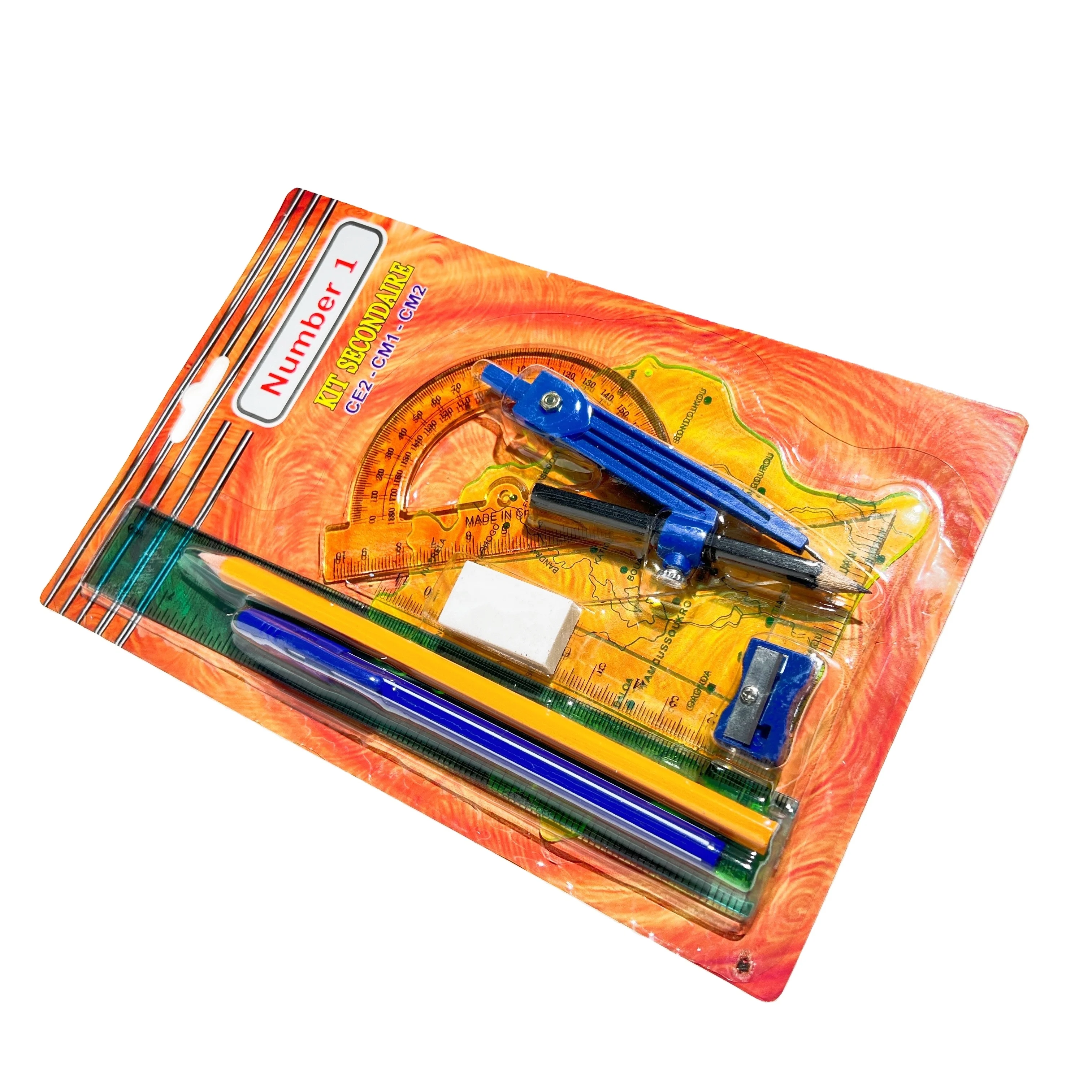 9pcs Math Geometry Set Blister Card Ruler Set Drawing Stencil Professional Stationery Compass Geometry Sets