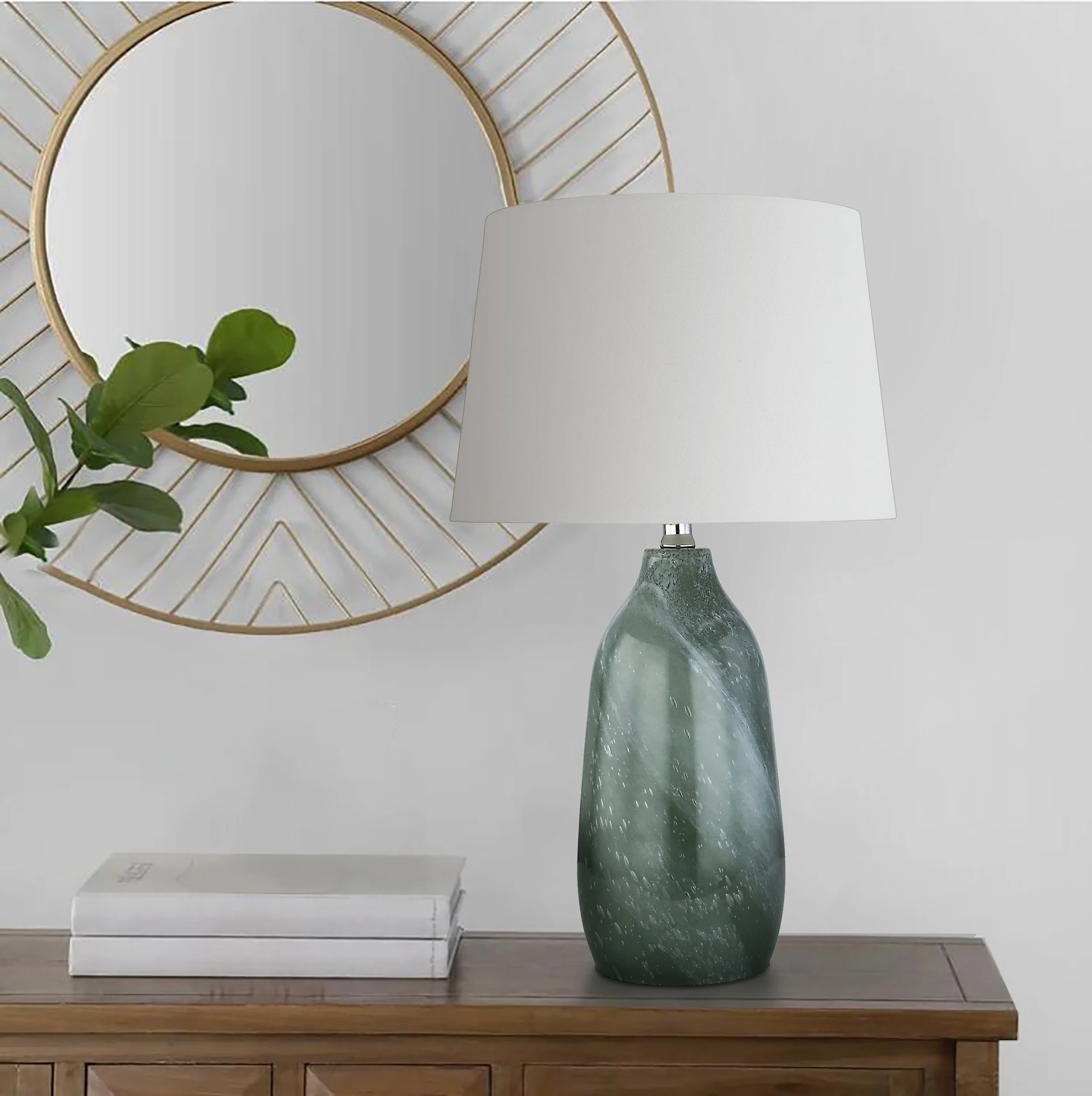 Simple Oil Painting Design Home Lighting Black Green Lampbody Bedroom Bubble Glass Table Lamps