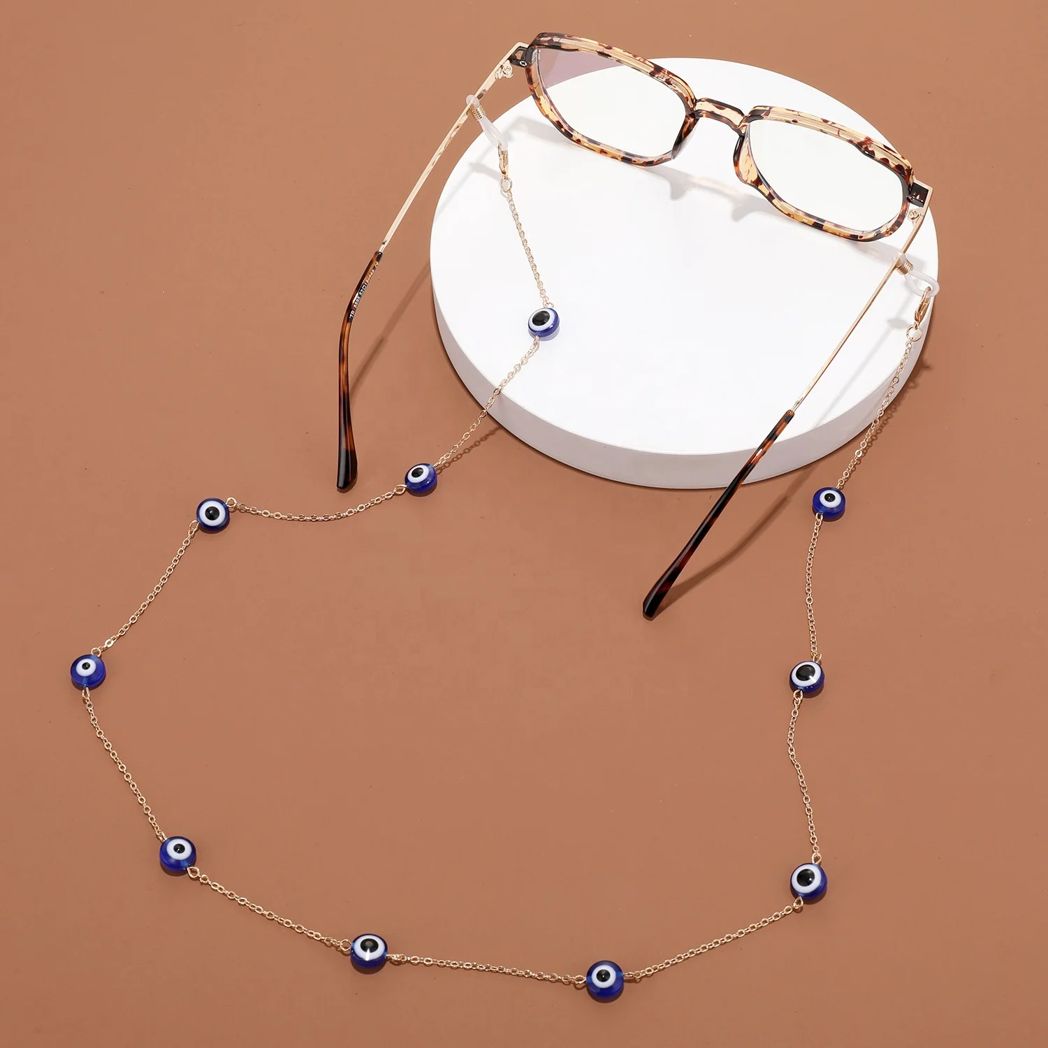 Evil Eye Jewelry Multicolor Round Acrylic Beaded Gold Sunglasses Chain Turkish eye Beads Chain for Women Glass