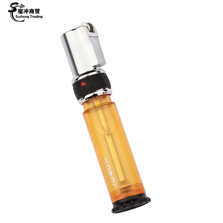 Wholesale Windproof Straight Rechargeable Black Butane Gas Jet Transparent Cigar Torch Blue Flame Lighter