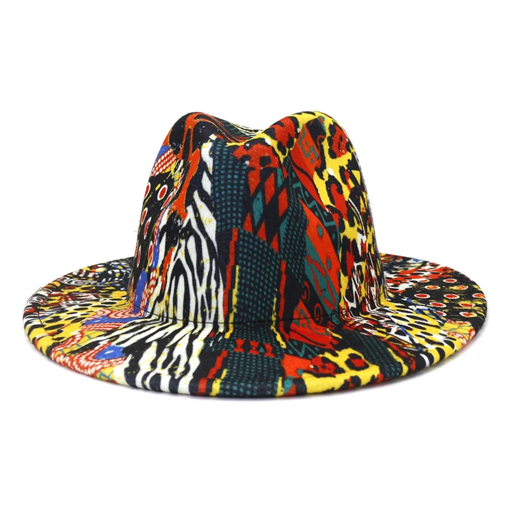 Double-sided Color Matching Jazz Hat Wholesale Leopard Print Wool Felt Fedora Hats