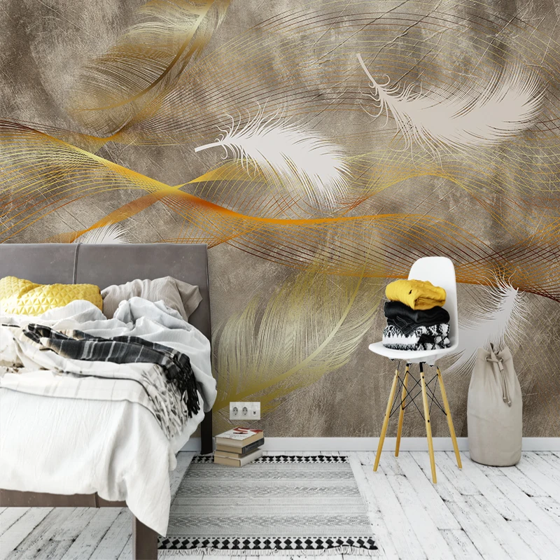 Custom Photos Wallpaper Vintage Feather 3d Wall Mural Random Lines Wallpapers/wall Coating