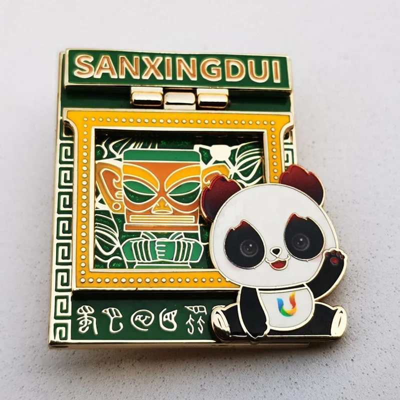 Customized metal logo hard enamel lapel pin badge gift metal crafts spring door hinge enamel pin with hinge badge