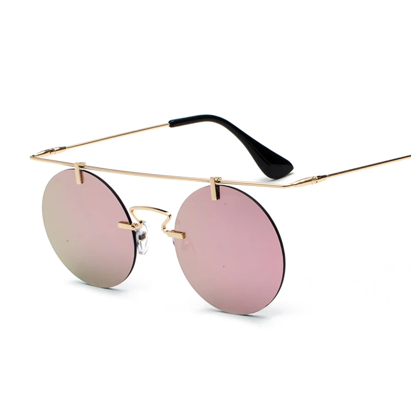 Super hot retro round rimless metal frame women sunglasses men fashion custom logo sun glasses 892