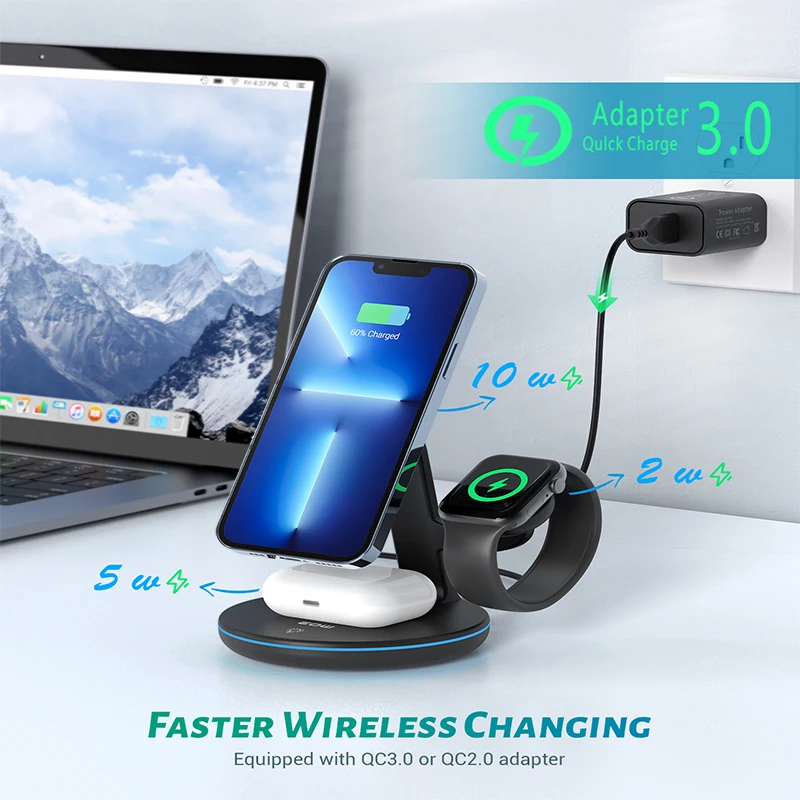 Wholesale Cell phone Charging Dock Fast Qi 15w 3 In 1 Wireless Charger Station With Magnetic