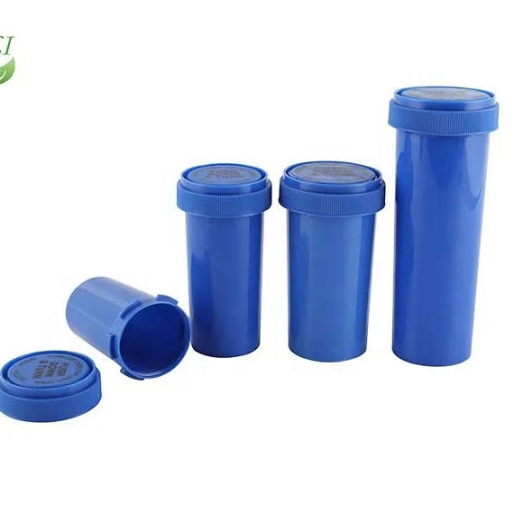 Plastic reversible vials or pill bottles or child resistant dram vials