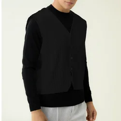 FXZ hot sale high quality single breasted 100% polyester pleated men waistcoat fashion pleated man vest