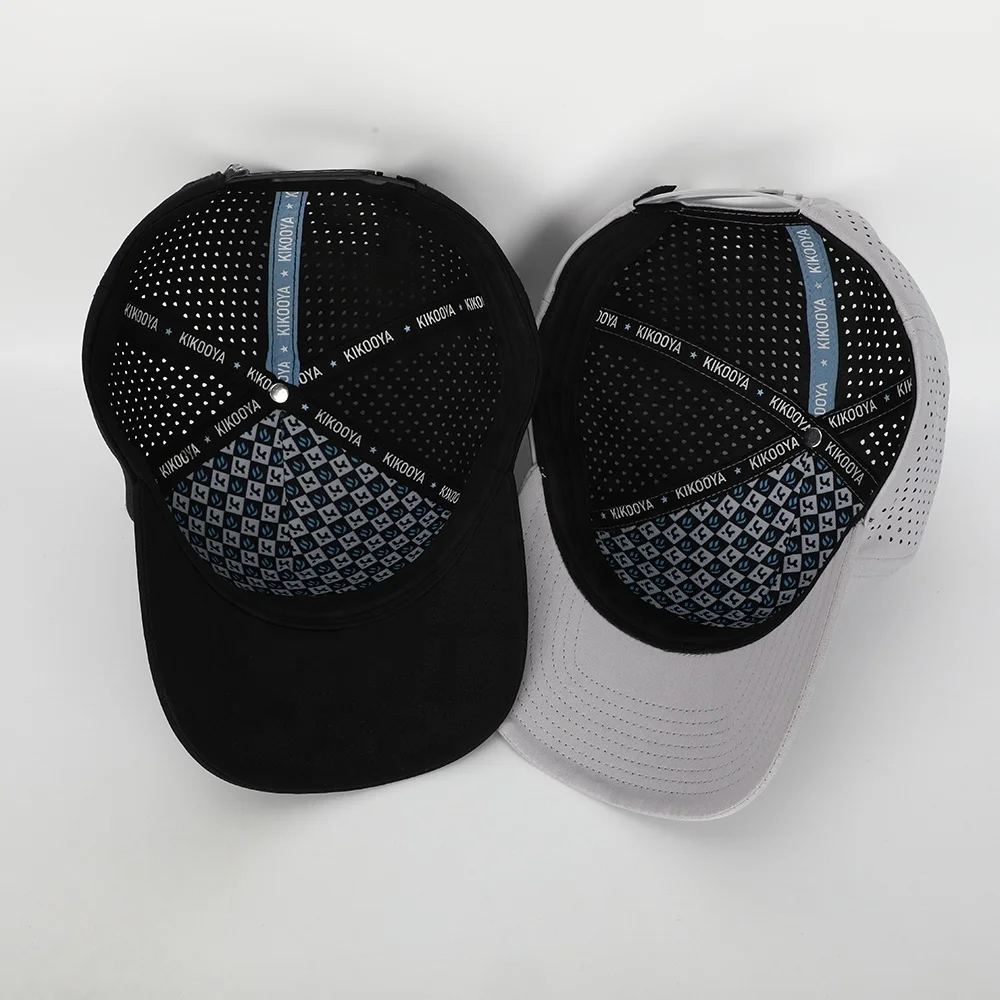 Wholesale Custom PVC Patch Logo 5 Panel Running Sport Laser Cut Hole Gorras Dad Hat Polyester Golf Performance Baseball Cap