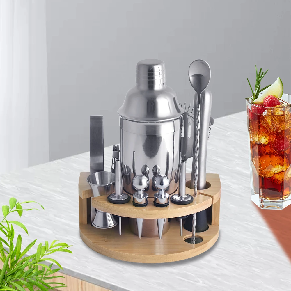 Chunda Bar Tools Kit Bartender Kit 12pcs Stainless Steel  700ml Cocktail Shaker Set with Stand Bar Set