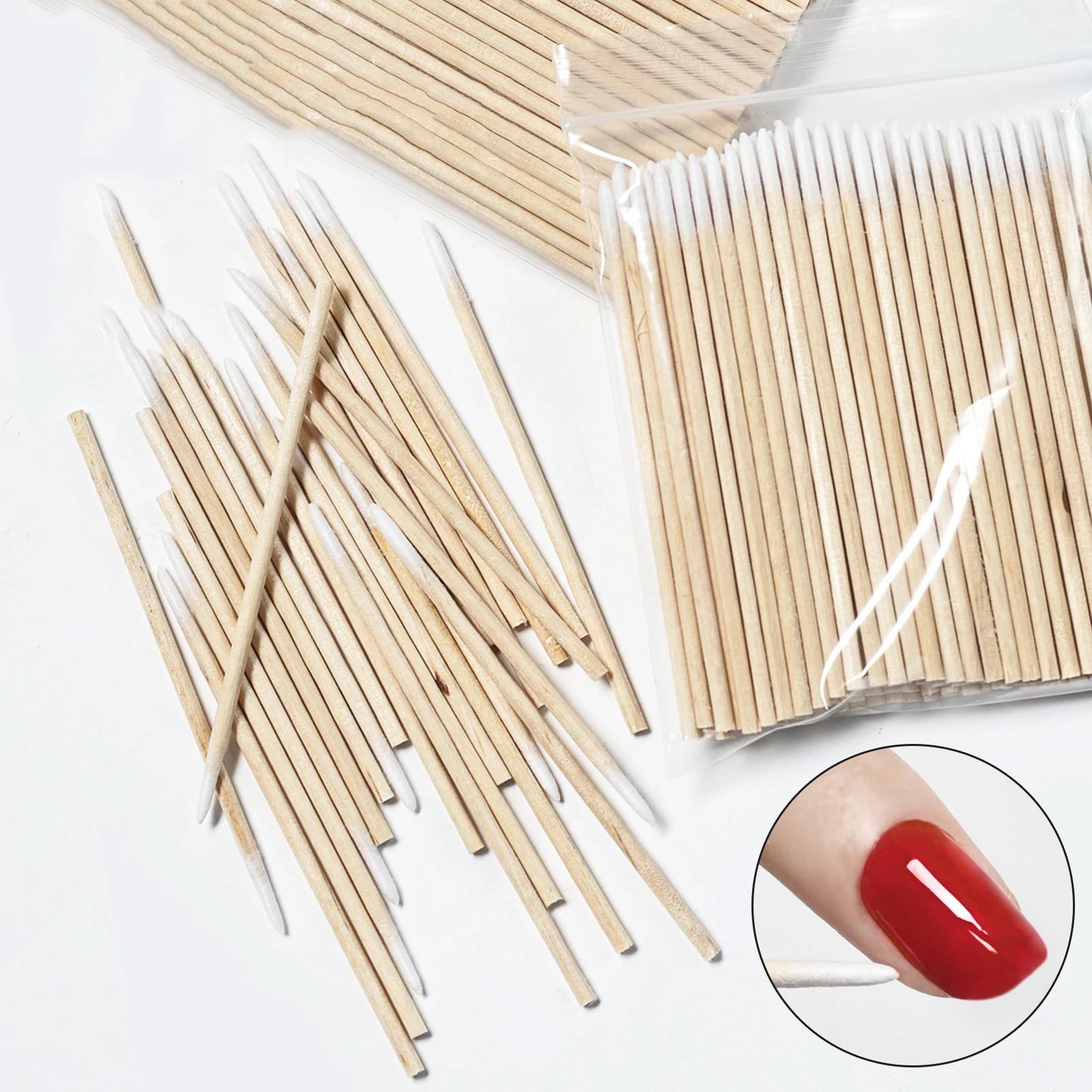 100pcs Cotton Tipped Tattoo Pointed Cotton Buds Swabs Biodegradable Makeup Cosmetic Applicator Wood Sticks