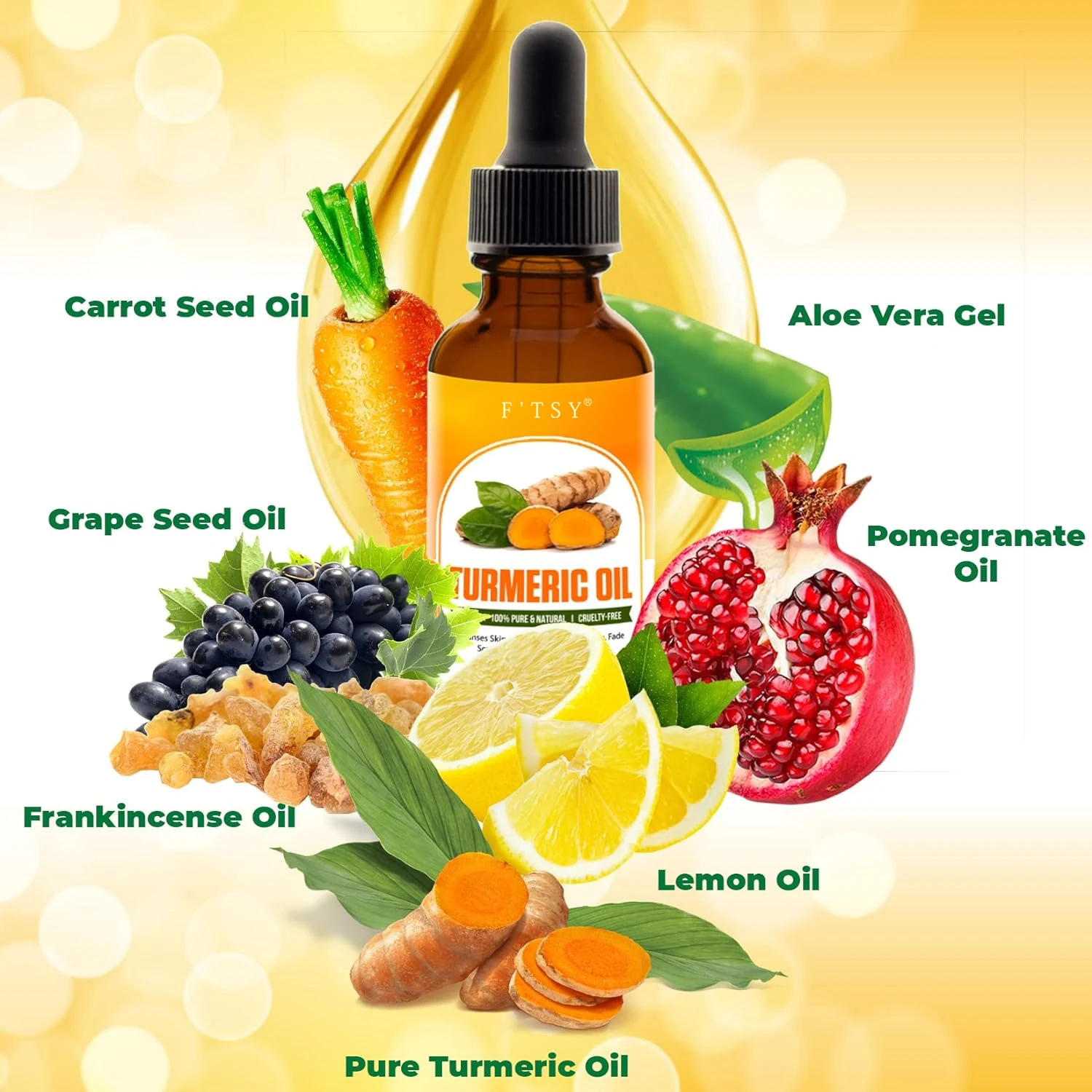 Customized LOGO Organic Turmeric Face Oil Brightening Remove Dark Spots Fights Acne Whitening Vitamin C Turmeric Oil