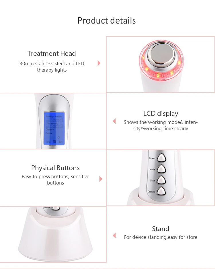 Portable Home Use Handheld 5 In 1 Rechargeable Ultra Facial Skin Care Device Electric Skin Rejuvenation Facial Cleaning Massage