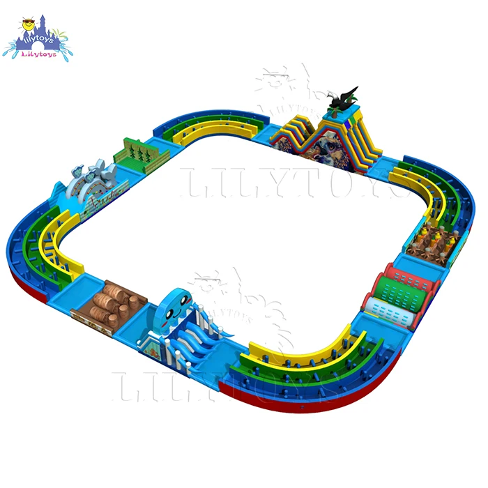 lilytoys commercial bounce house inflatables water slide inflatable water park slide long obstacle course with pool