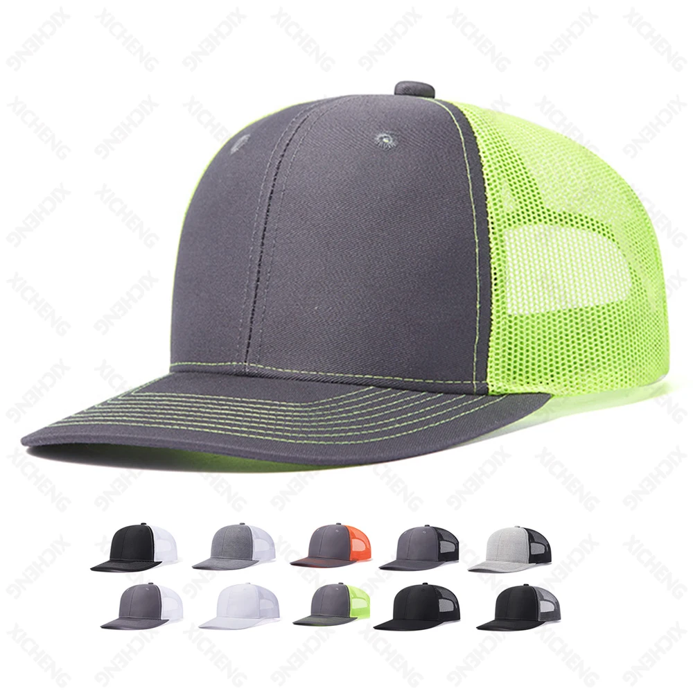 Wholesale custom logo embroidery 112 design 2 two tone trucker cap adjustable 6 panel fitted trucker hat for outdoor
