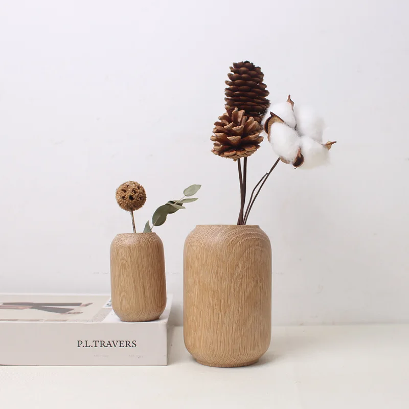 Ins Wooden Vase for Flowers Plants Minimalism Art Vases Plants Pot Flower Arrangement Bottle Tabletop Ornaments Home Decor