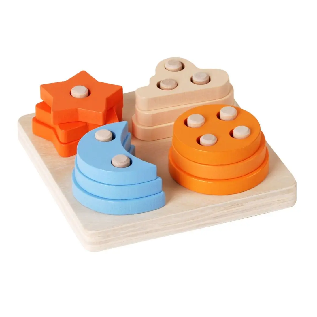 Wooden Stacking Sorting Toys for Baby and Toddlers Geometric Stacking Building Blocks Toys