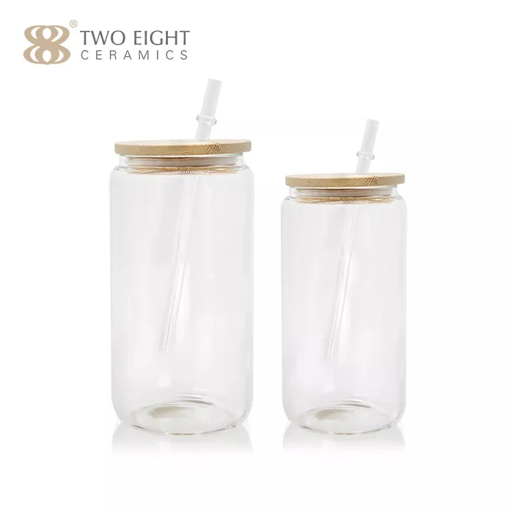 Hot Sale 12oz 16oz Custom Sublimation Beer Glasses Cup Frosted Glass Can with Lid and Straw Water Bottles Blanks Tumblers Mug