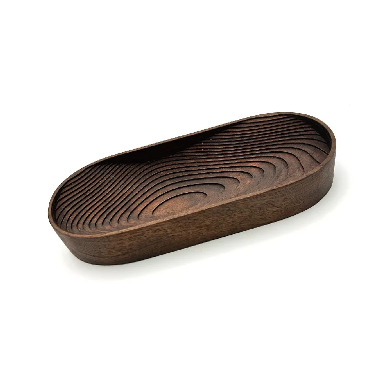 Walnut catchall, valet tray, oval wooden desk organizer, catch all, office gift accessories