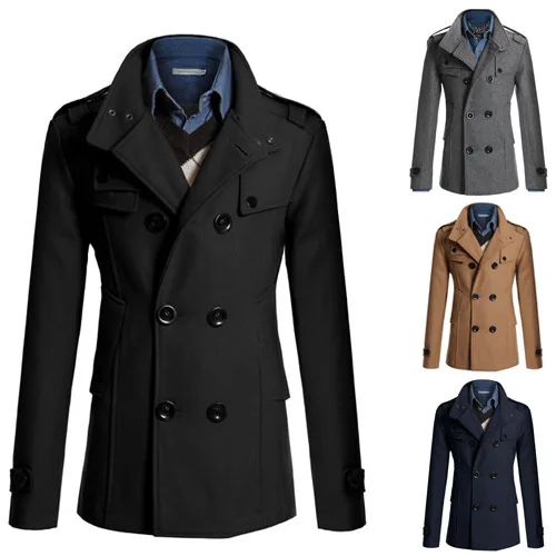 Mens Slim Fit Trench Coat Custom Man Double Breasted Long Jacket Coat Outerwear