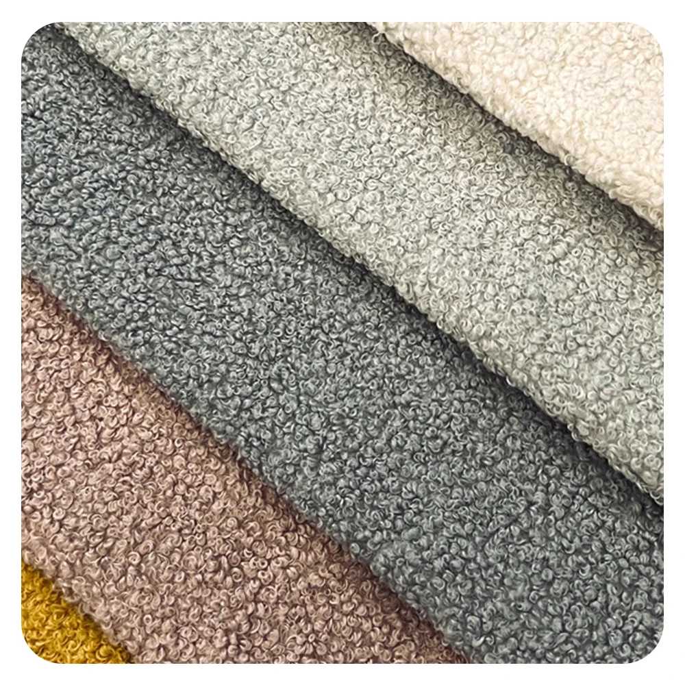 Heavyweight Lamb Wool Look Boucle Fabric for Home Textile Beige Teddy Boucle Upholstery for Sofas Flame Retardant