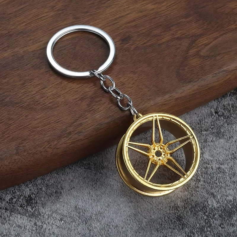 Neq Design Trend Creative Car Wheel Hub Key Chains Men Women Handbags Ornament Geometry Handmade Keychain
