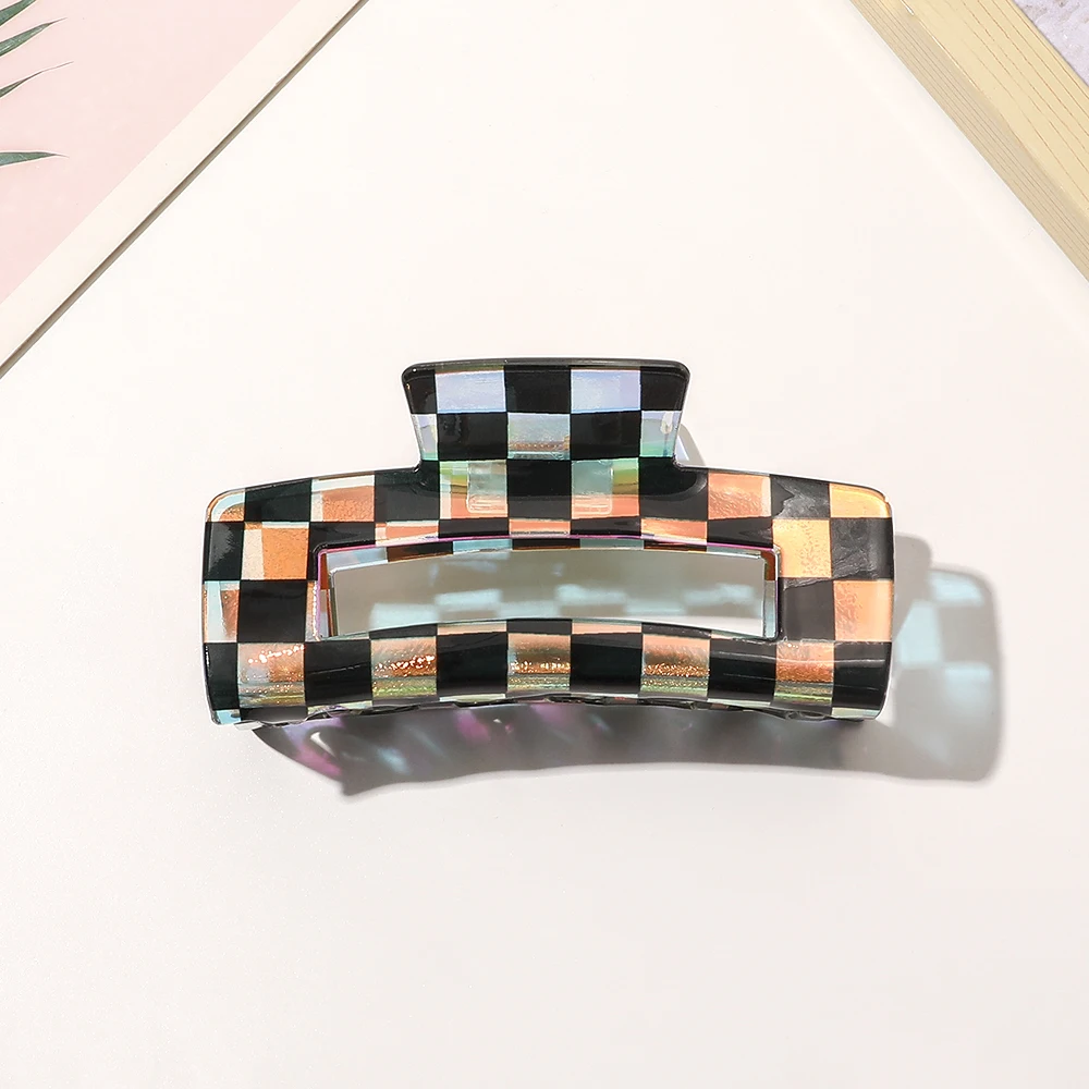 New Fashion Design Acrylic Hairgrips Retro Bright Grid Hair Claw Clip For Women