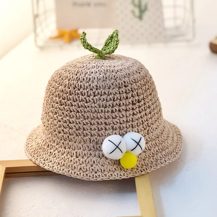 Cute Kids Boy SunHat Straw Bucket Hat Summer Hat