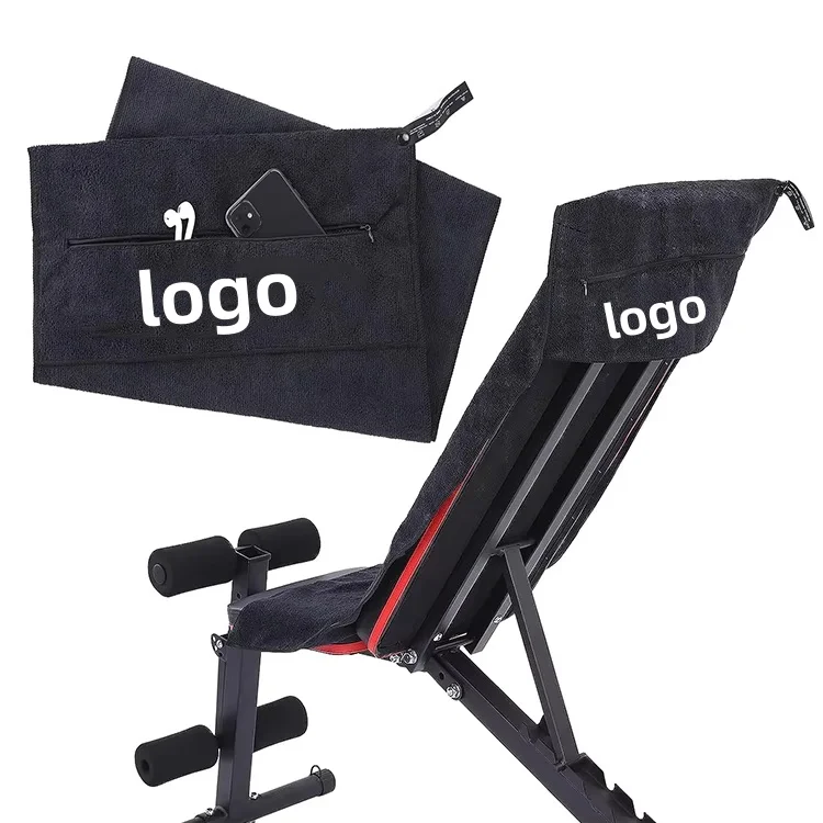 Longzhou OEM Microfiber Sports Gym Fitness Towel With Zipper Pocket Bench  custom logo  sweat towel high absorbing for gym