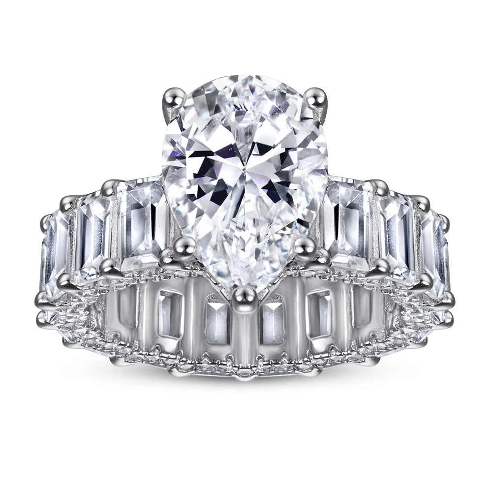 Wholesale Luxury CZ Sterling Silver Cubic Zirconia Ring 8 x 12 mm 4 Carat Pear Shape Engagement Zircon Diamond Ring