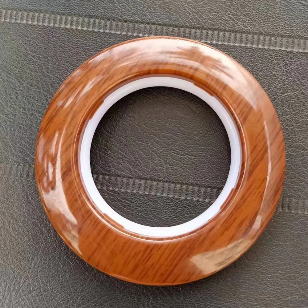 modern manual 74mm/42mm wooden color ABS PP plastic drape curtain ring with clips