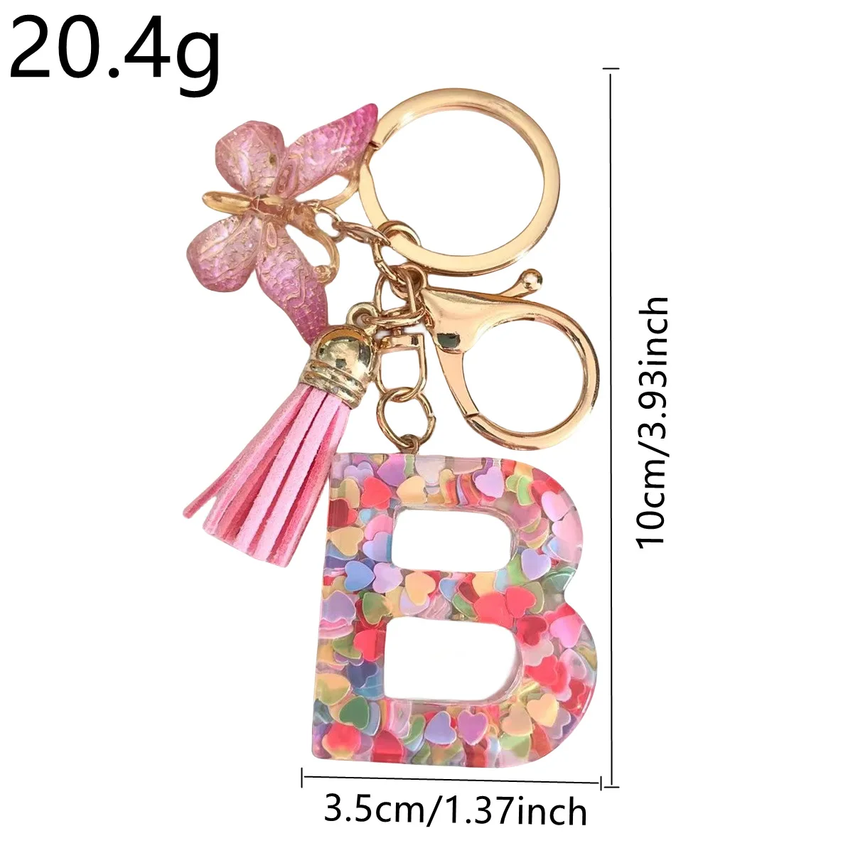 New Arrival Resin Crystal Glue Love Sequins English Letters Keychain With Butterfly Charms