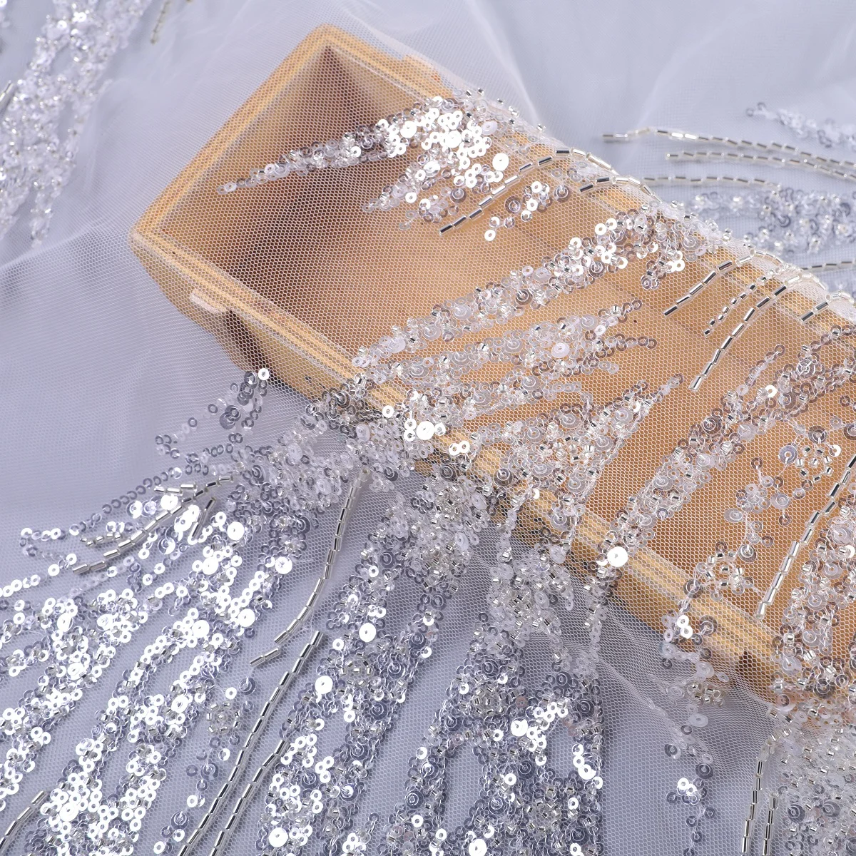 Luxurious Beaded Wedding Dress Lace Transparent Sequins Heavy Beaded Bridal lace fabric