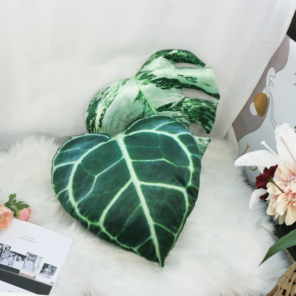 ODM print plant heart leaf shaped luxury tufted pillow covers luxury cushions case