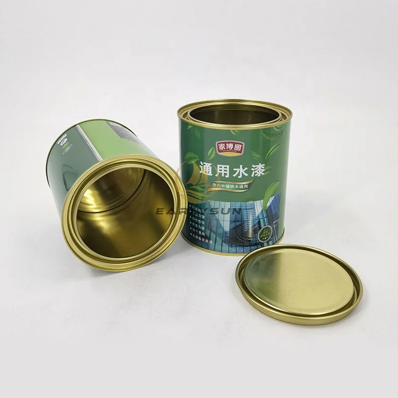 Custom 1 Liter Metal Round Tin Can For Water Based Paint With Lids Empty Paint Buckets