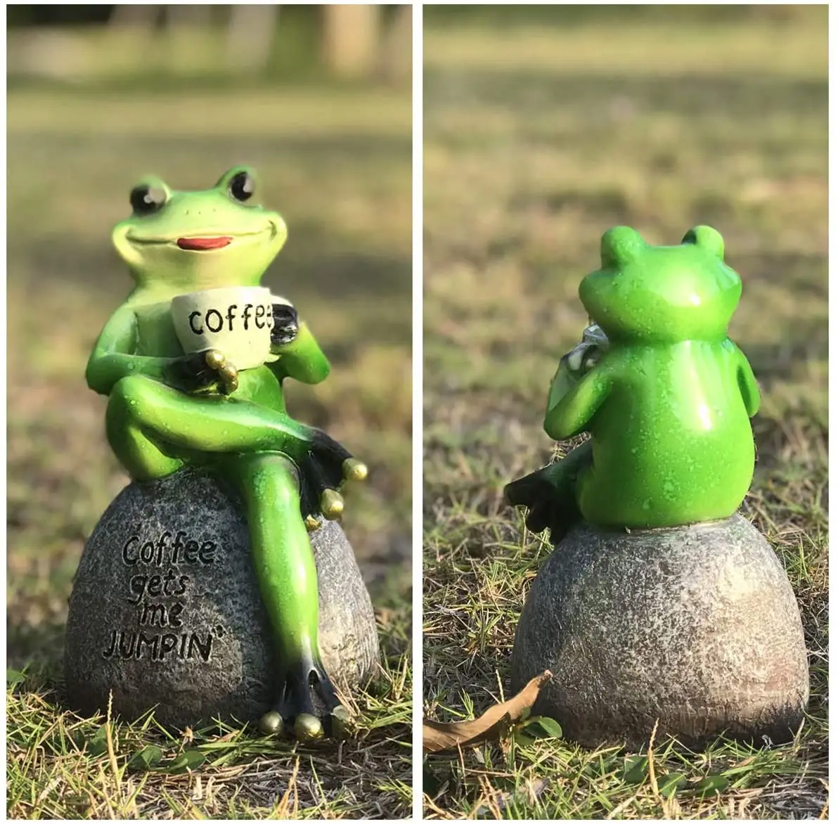 Green Frog Sitting Statue Frogs Garden Decor Statues for Yard and Garden Indoor Outdoor Decoration Animal Sculpture