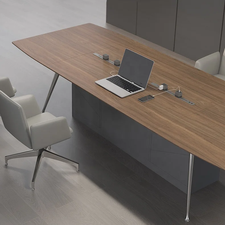 Modern New Design Board Room Furniture Table De Reunion Walnut Conference Meeting Table