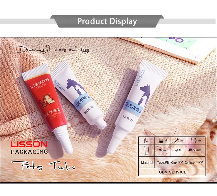 Mini Ointment Tube Manufacturer Lisson Wholesale Custom Cream Long Nozzle Ointment Squeeze Packaging Tube for Pets