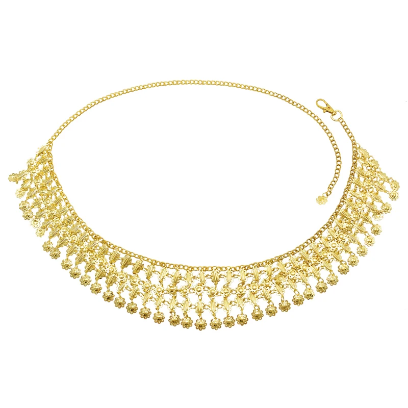 Fashion Gold Plated Flowers Tassel Waist Chain Belly Turkish Gypsy Body Chain Dance Jewelry Bohemian Vintage Accessories
