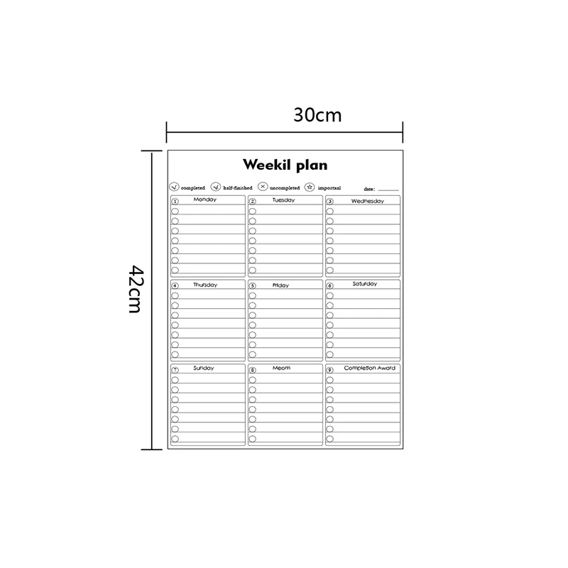 Uptodate PET 30*42CM Magnetic Day weekly Monthly Soft Dry Erase Wall Whiteboard Calendar Stickers