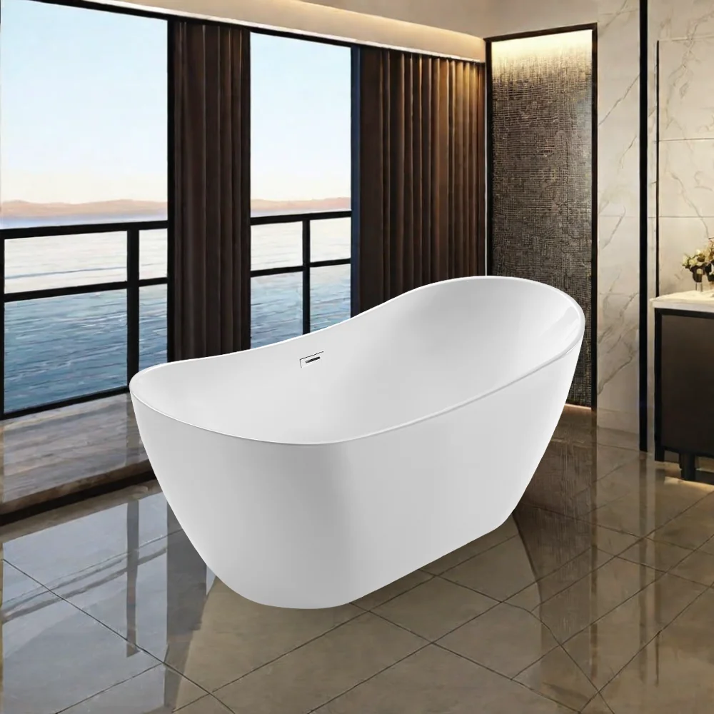 Free-standing Soaking White Bath tub Modern Free Standing Stand Alone Design Oval acryl Bathtub Bathroom Bath Tub