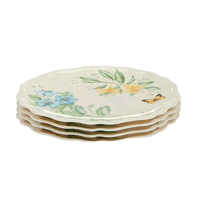 Custom Size OEM High End Restaurant Plastic Dishes Lenox Butterfly Meadow Melamine Dinner Plate