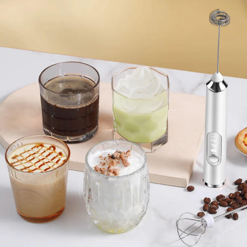 3 Speed Rechargeable Electric  Milk Frother USB Foam Maker With 2 Mixers